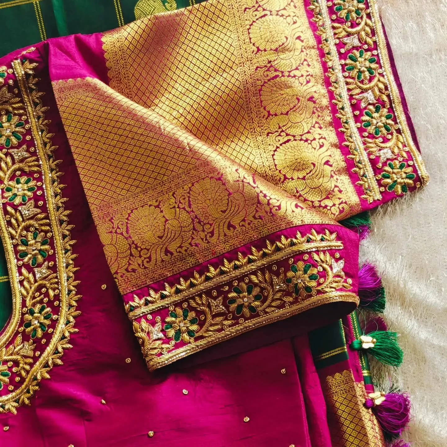 Purple-Pink Zardosi Maggam Work Blouse Trending Grand Design at Budget Price - Image 2