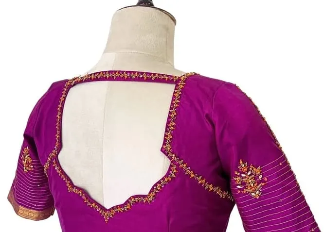 PurplePink High Neck Maggam Work Designer Blouse  Chic Trendy & Under Budget
