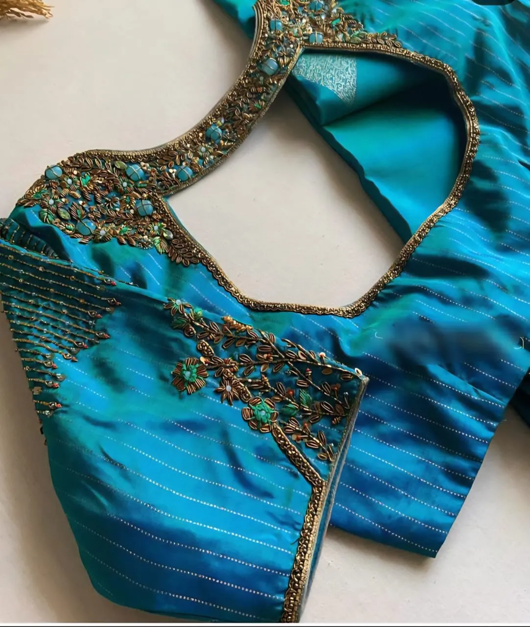 Rama Blue Designer Maggam Work Blouse Custom Sizes Royal Bridal Perfection - Image 2