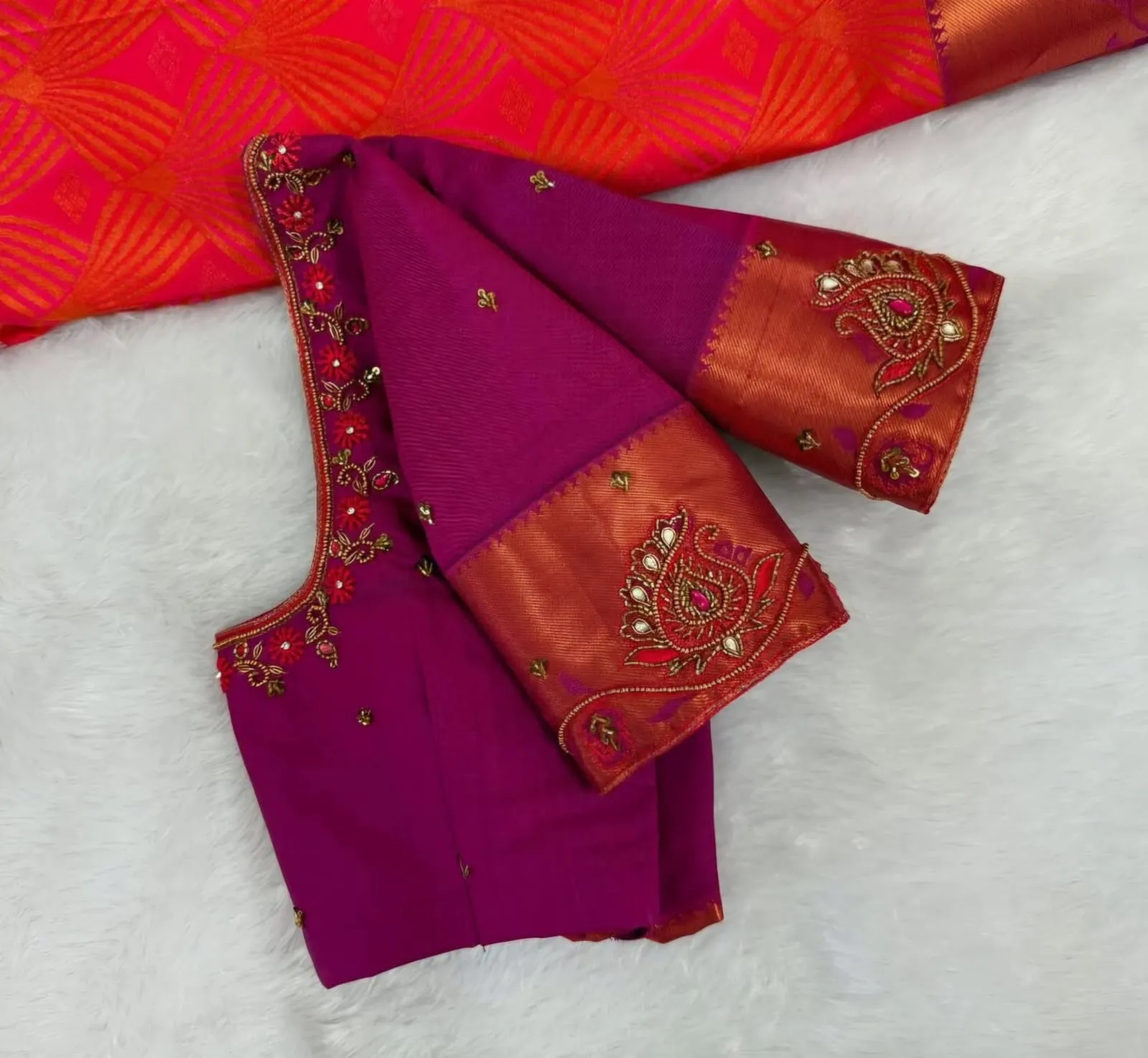 Rani Pink Minimal Maggam Blouse  Shop Affordable Peacock Design Online