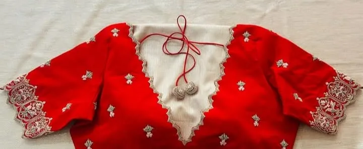 Red Cutwork Bridal Zardosi Maggam Blouse –Grand Aari & Maggam Work Blouse in Parrot Green – High-Demand Trending Pattern Premium Grand Design at a Budget Price