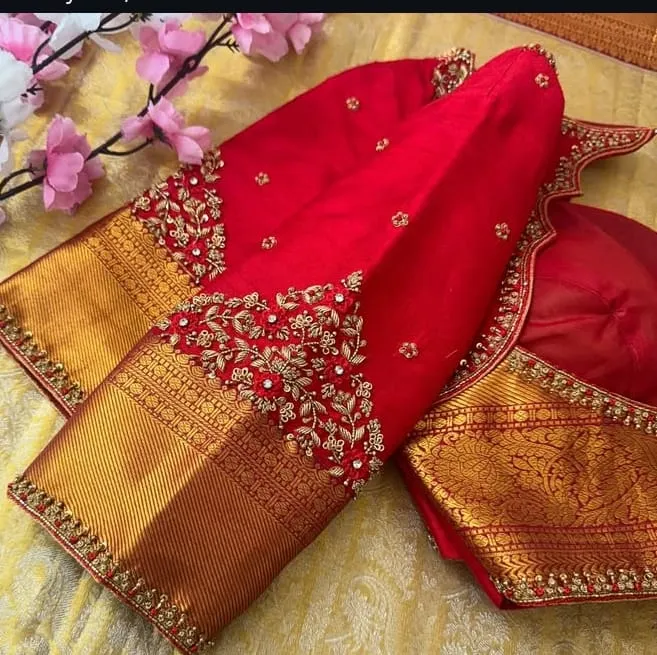 Red Wedding Zardosi Maggam Work Blouse Grand Bridal Design Under Budget - Image 2