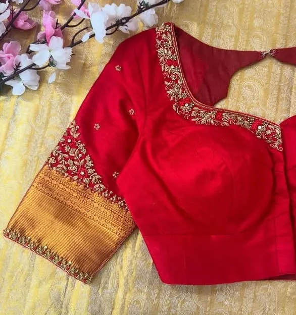 Red Wedding Zardosi Maggam Work Blouse Grand Bridal Design Under Budget - Image 3
