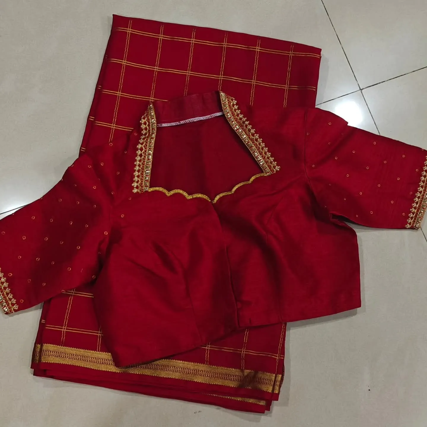 Reddish Maroon HighNeck Maggam Work Blouse Premium Bridal Look on a Budget - Image 2