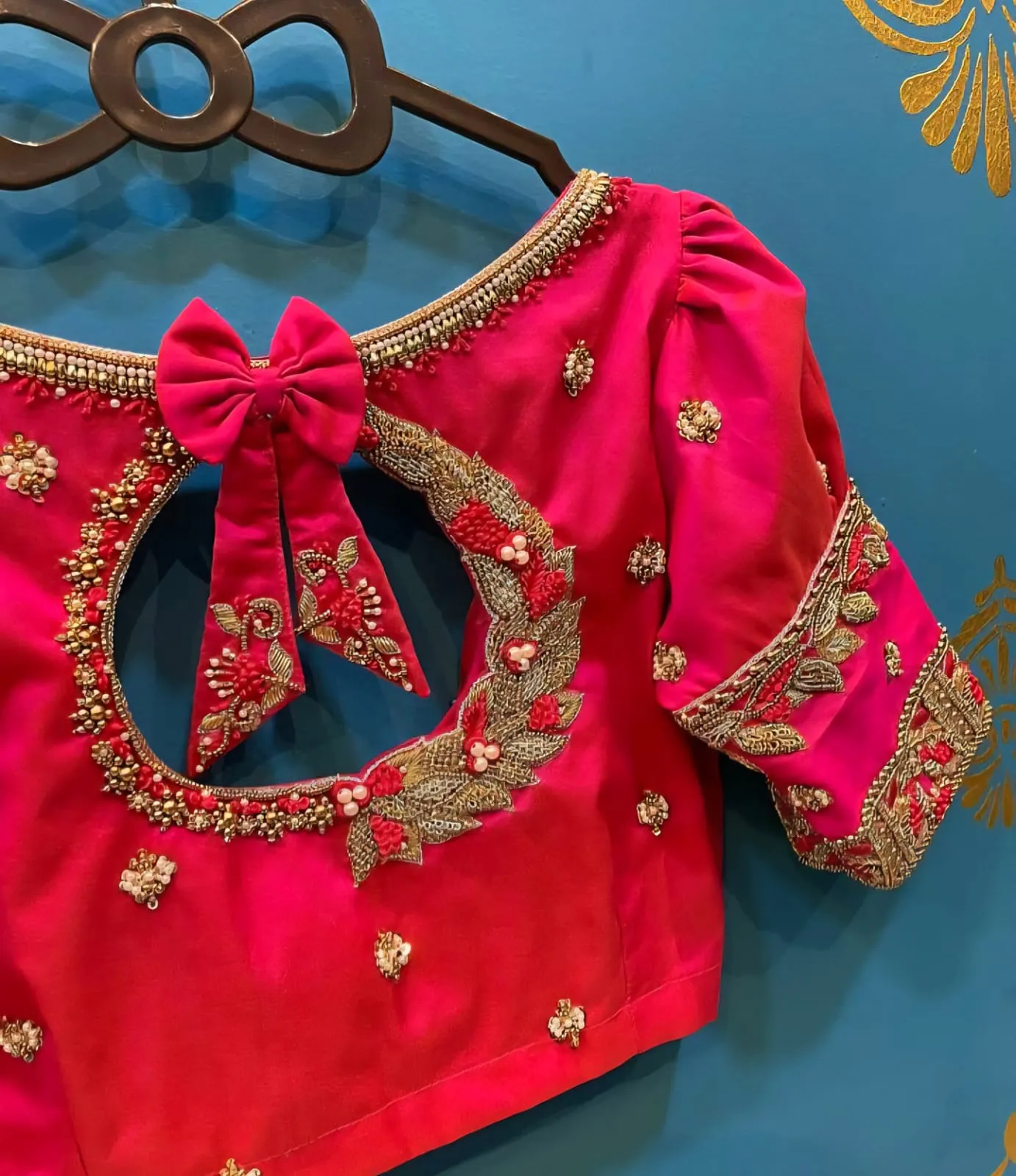 Reddish Pink Bridal Maggam Work Blouse  Premium Ready-to-Wear Wedding Eleganc