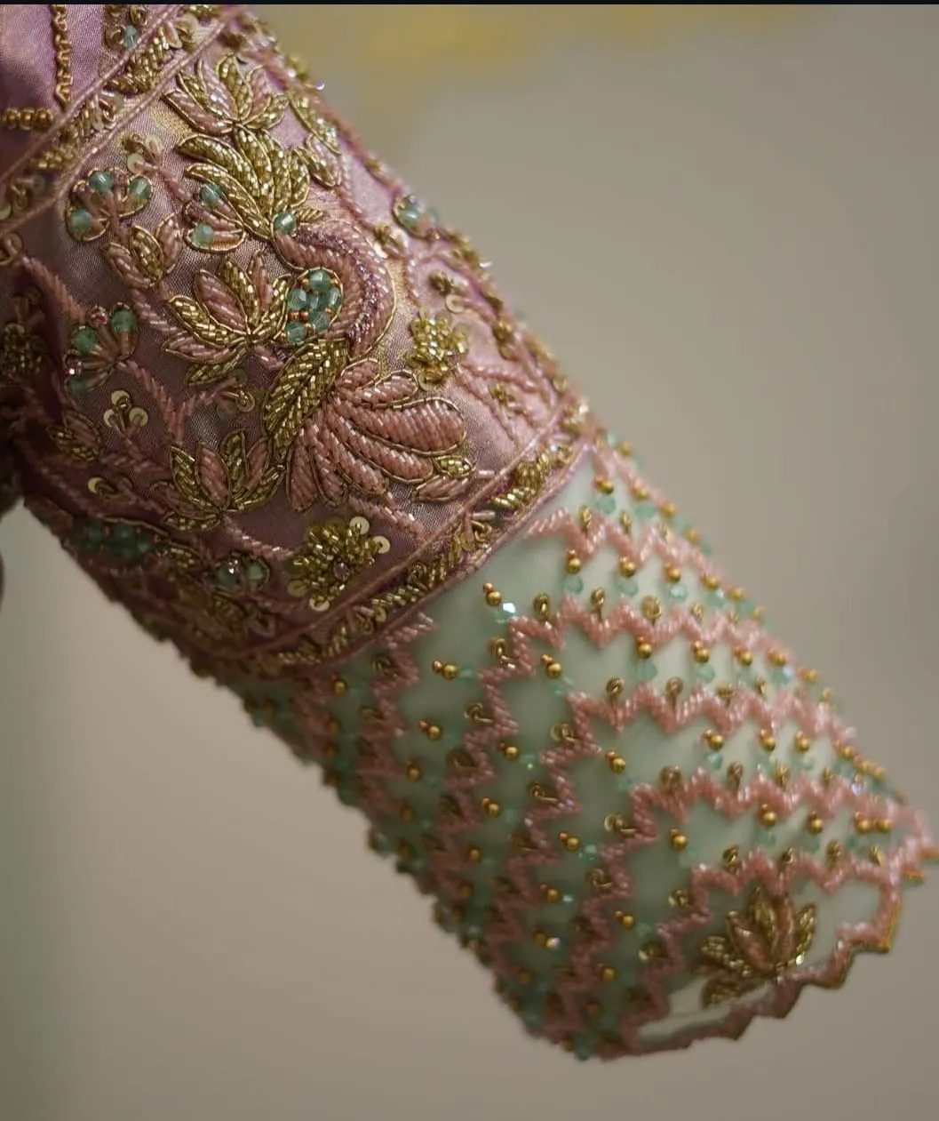 Royal Baby Pink Sheer Maggam Work Bridal Blouse Boat Neck Perfection in Custom Sizes - Image 2