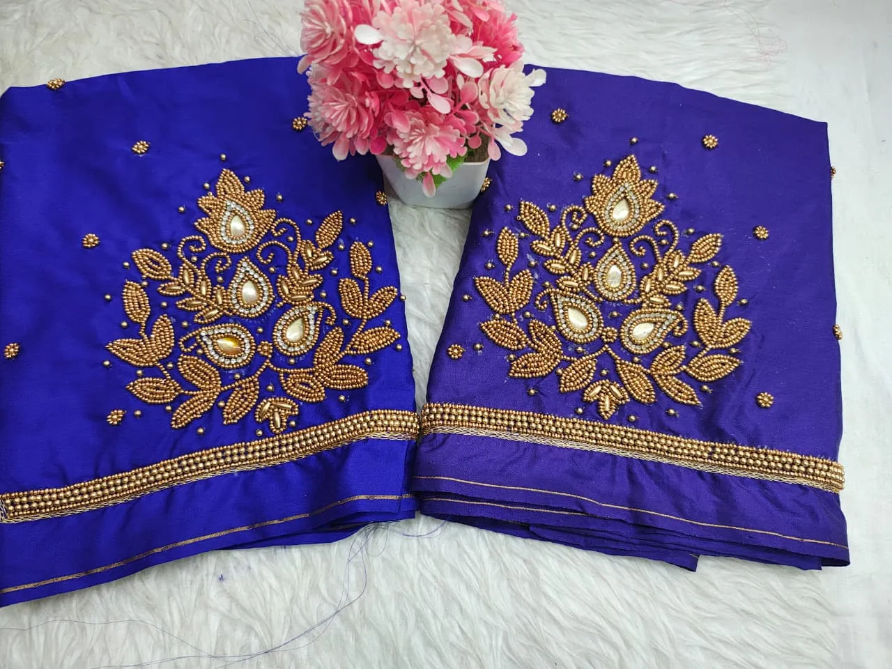 Royal Blue Aari Work Blouse Elegant Designer Piece at Budget Price Custom Sizes Available - Image 5