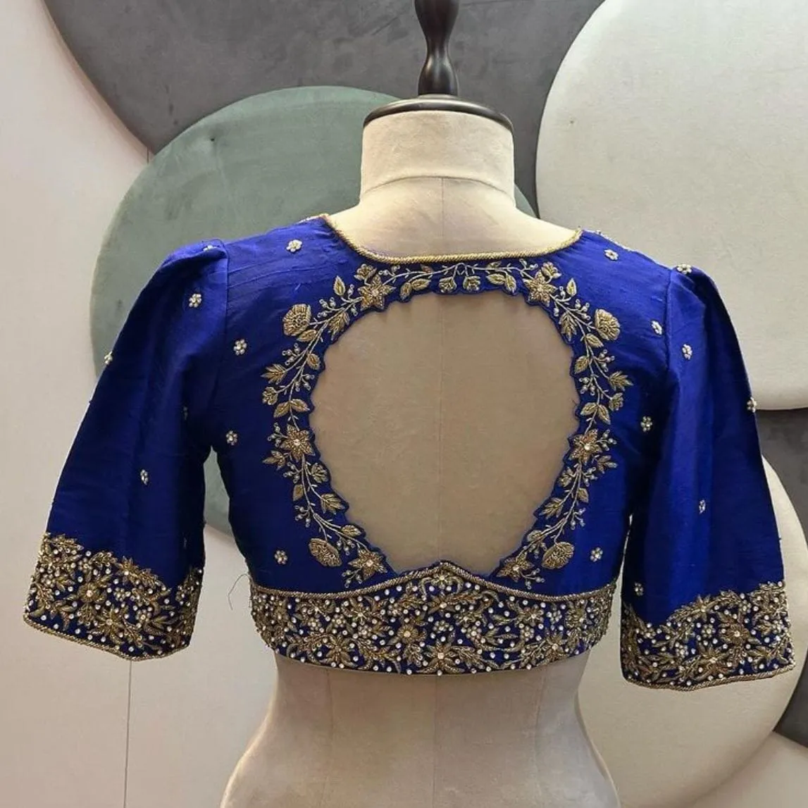 Royal Blue Exclusive Maggam Work Blouse Trending Viral Design for Weddings
