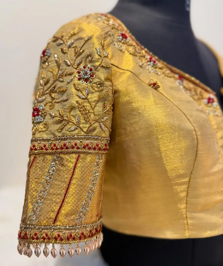 Royal Golden Palki Wedding Maggam Blouse Elegant Bridal Perfection at Affordable Price - Image 2