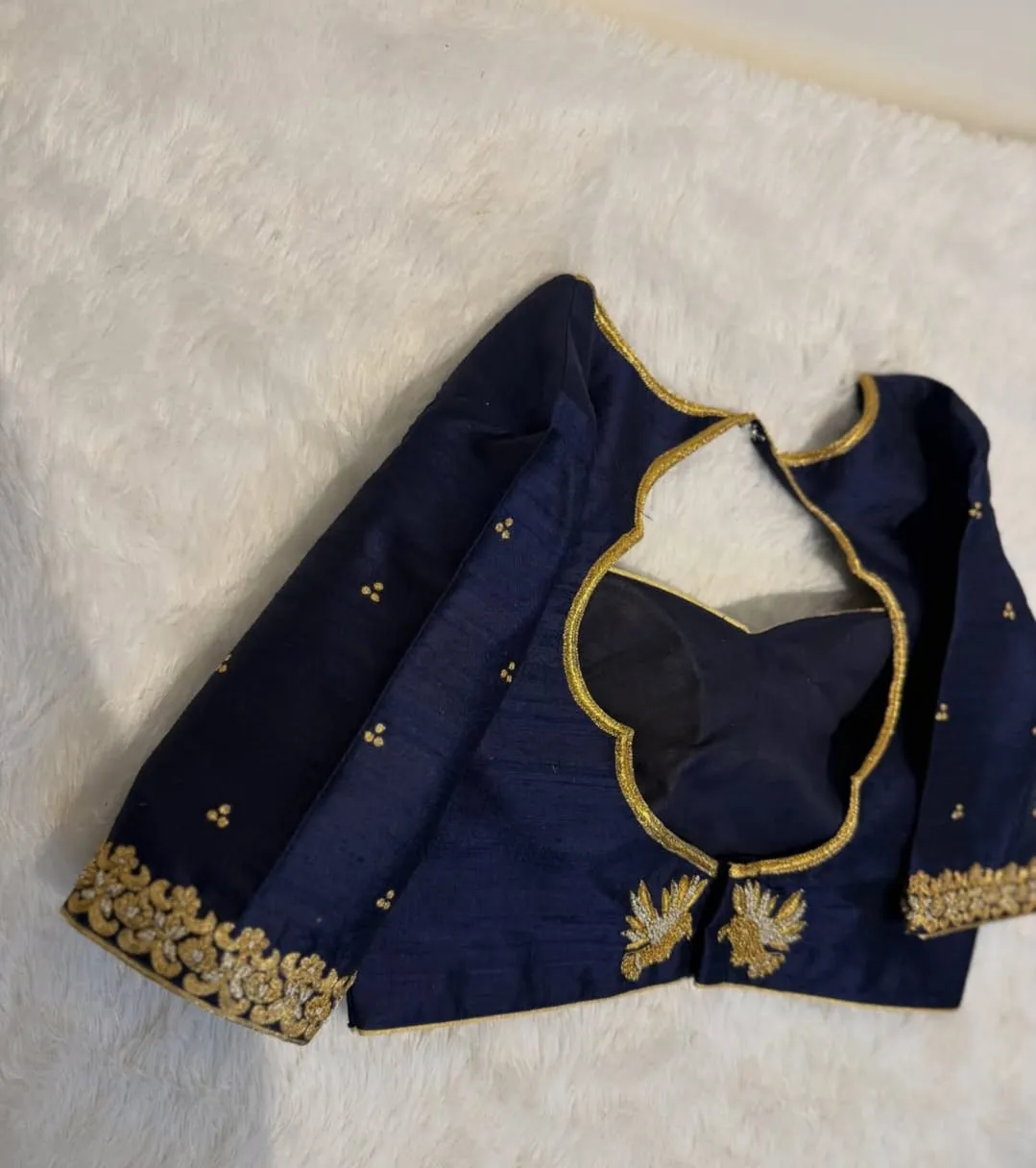 Royal Navy Blue High Neck Maggam Work Blouse  Exquisite Bridal Edition