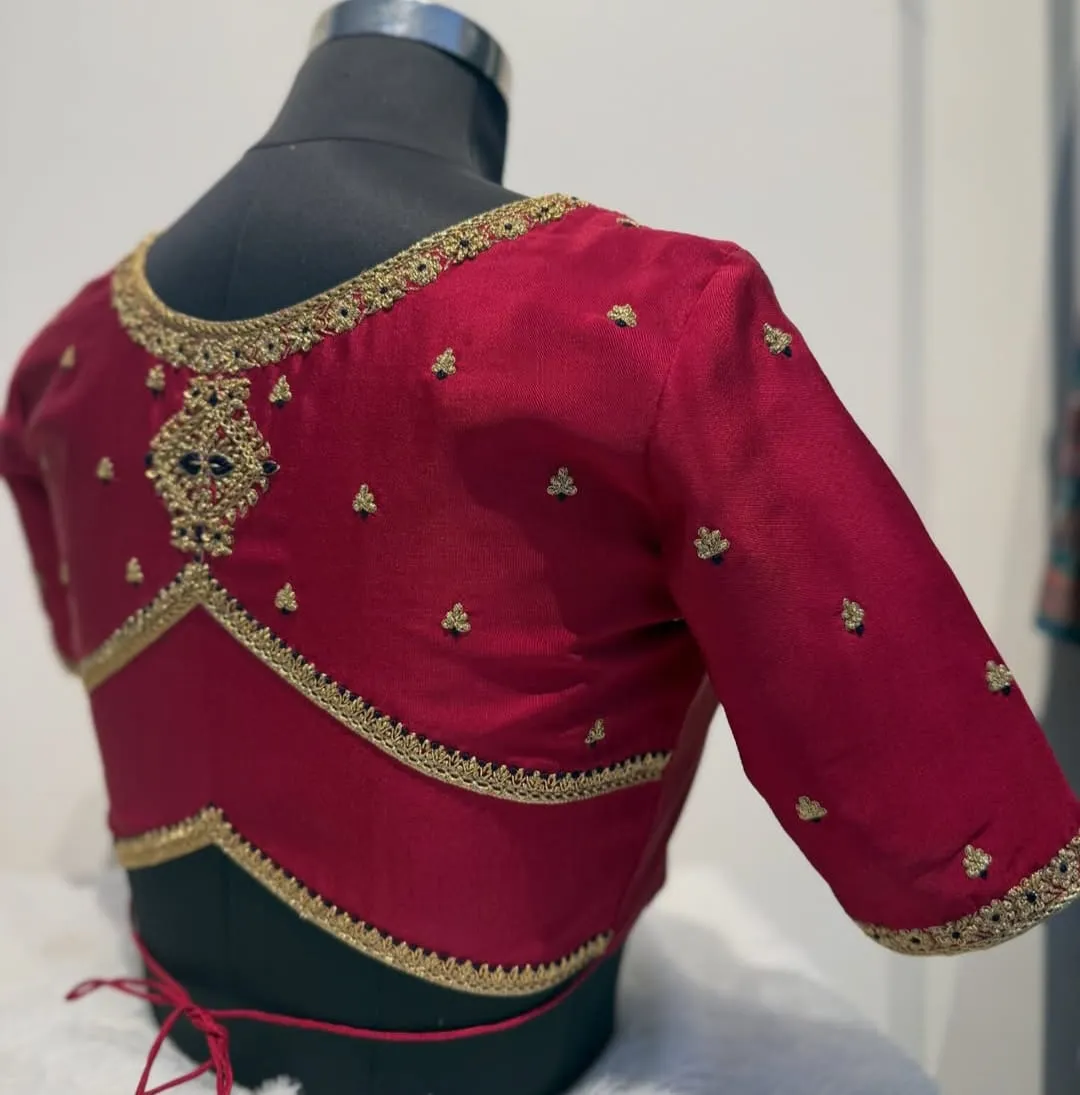 Shop Latest Reddish Maroon High Neck Maggam Work Blouse  Best Seller