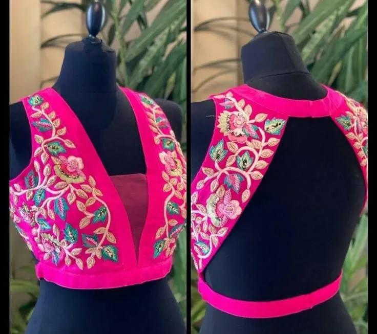 Signature Pink HighNeck Heavy Maggam Work Blouse  Royal Designer Edition