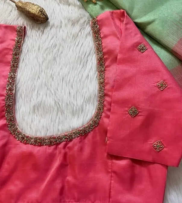 Simple  Beautiful Orange Maggam Blouse  PocketFriendly Designer Wear