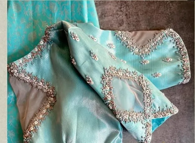 Sky Blue Pastel Blouse Under Budget  Trending Maggam Design with a Classy Finish