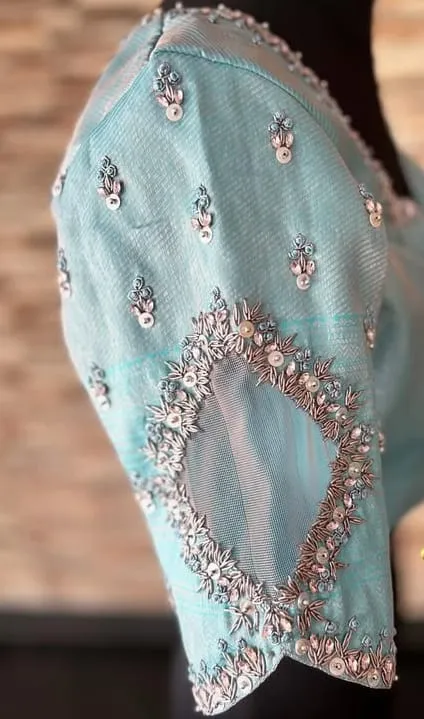Sky Blue Pastel Blouse Under Budget Trending Maggam Design with a Classy Finish - Image 3