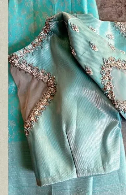 Sky Blue Pastel Blouse Under Budget Trending Maggam Design with a Classy Finish - Image 4