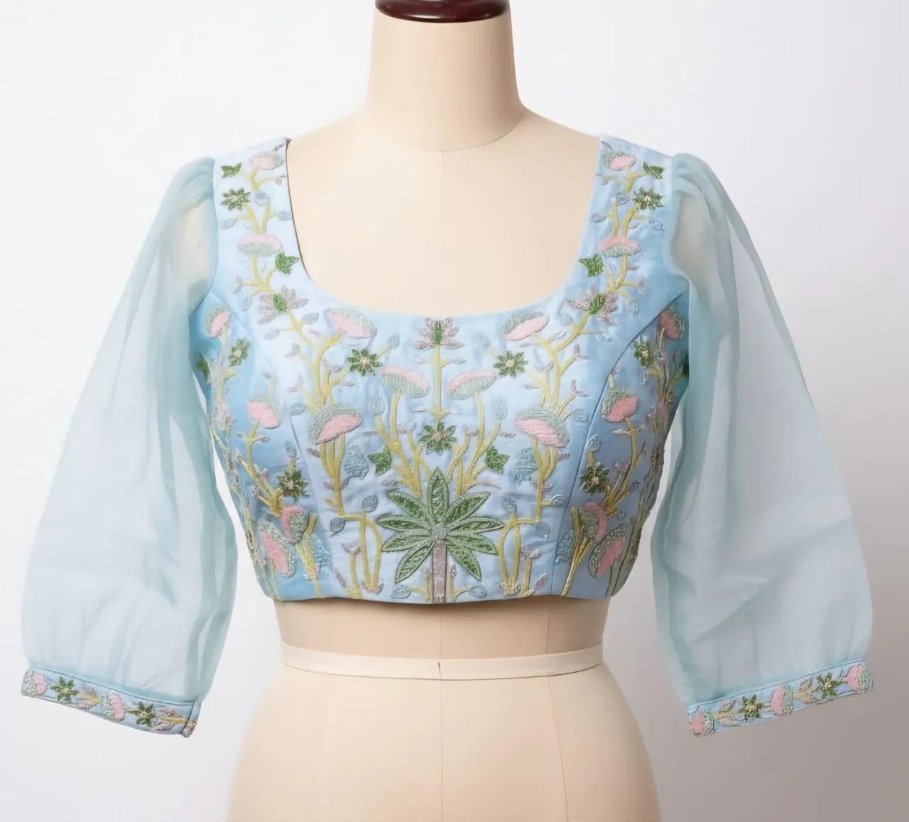 Soft Pastel Blue Net Sleeve Aari  Maggam Work Blouse  MustHave Festive Edition