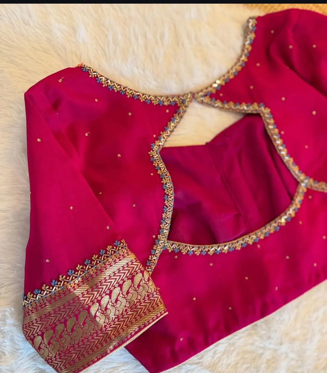 Timeless Reddish Pink Wedding Maggam Work Blouse  Elegant Custom Sizing Available