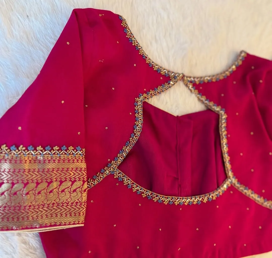 Timeless Reddish Pink Wedding Maggam Work Blouse Elegant Custom Sizing Available - Image 2