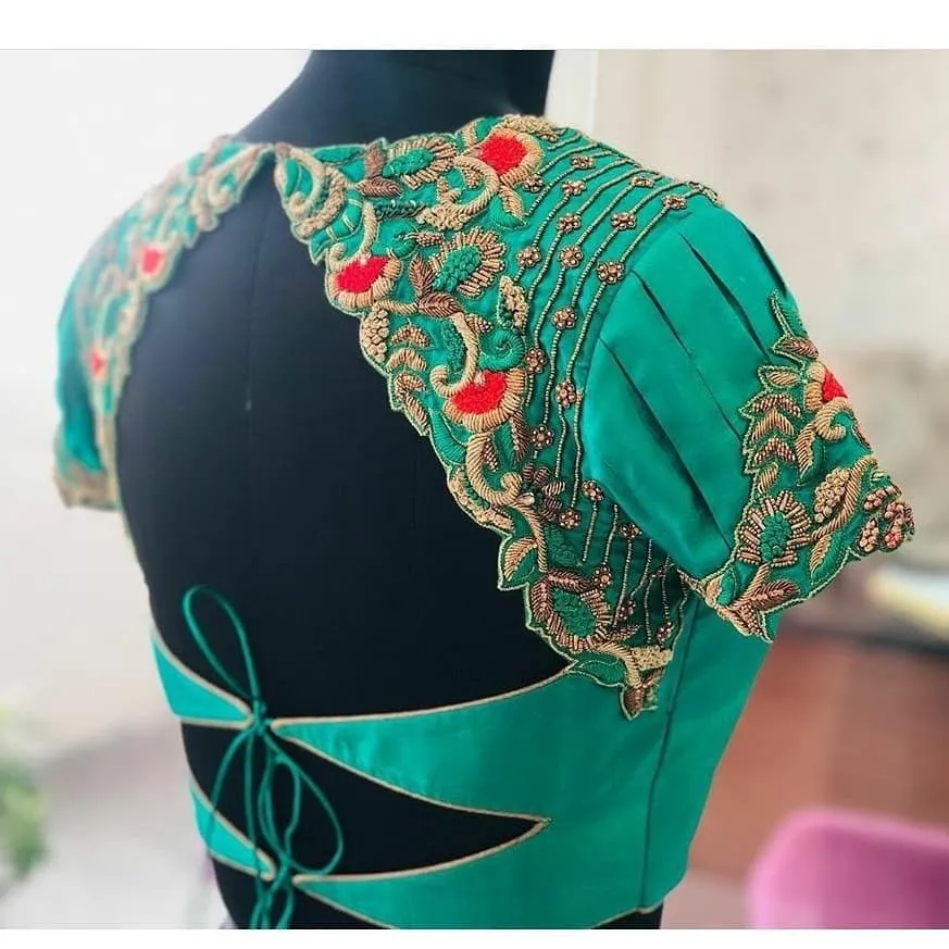 TopRated Green Zardosi Designer Blouse Trendsetting BackNeck Pattern  BridalReady Maggam Work