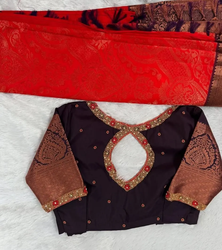 Trending Coffee Brown Maggam Blouse Online  Minimal Work, Best Budget Deal