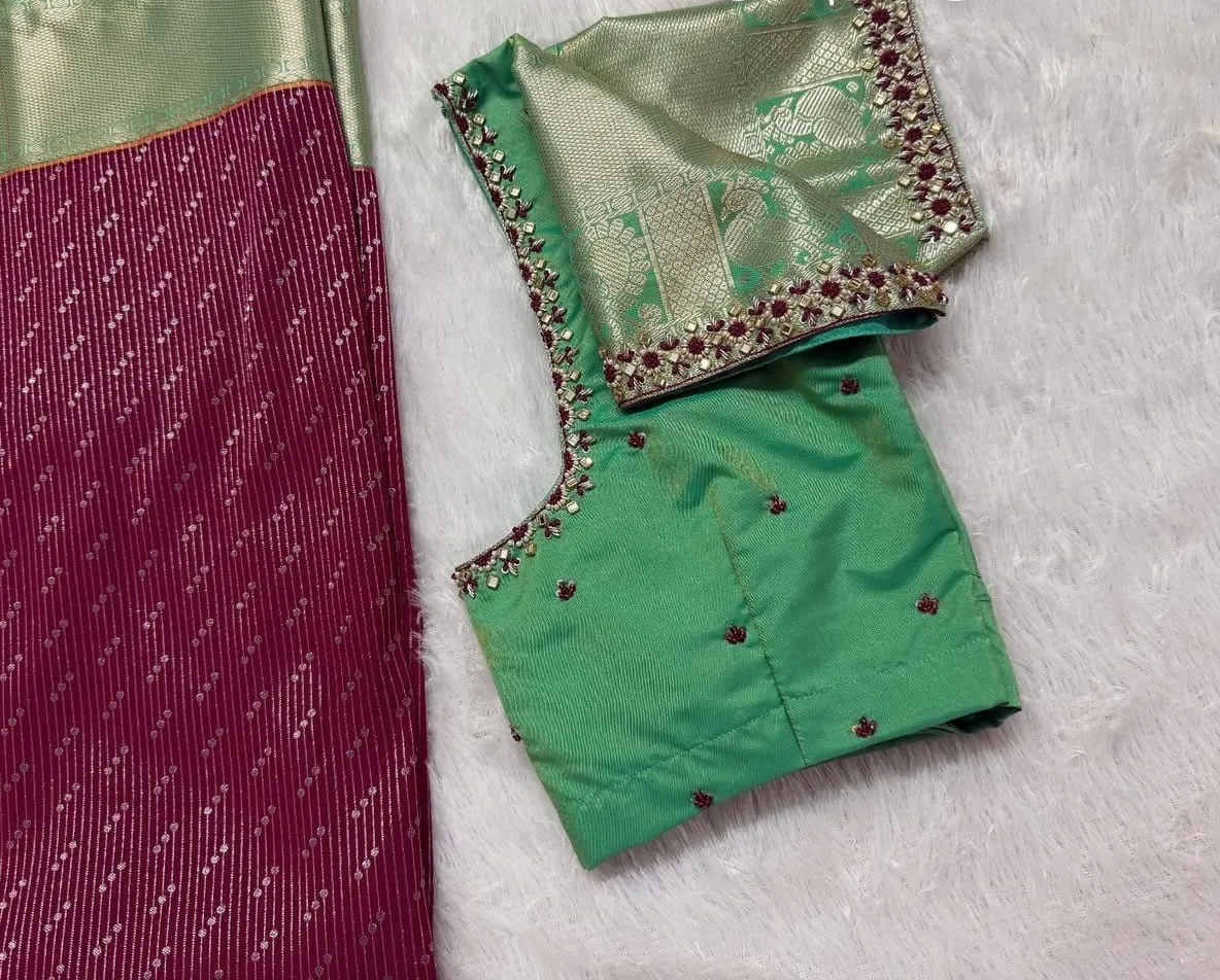 Trending Minimal Maggam Work Blouse in Parrot  Red  Affordable Luxury Buy Online