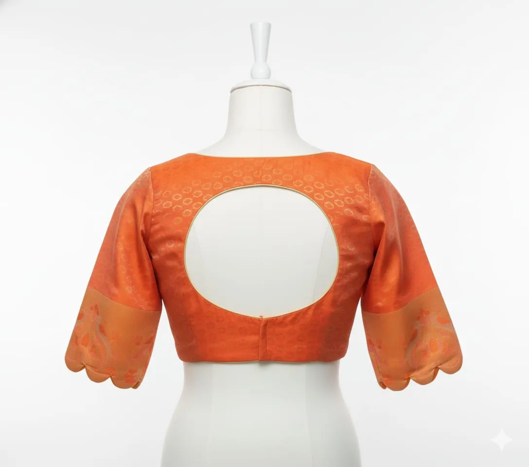 Trending Orange Cutwork Ready-to-Wear Blouse Designer Fancy Maggam Style 2025 - Image 2