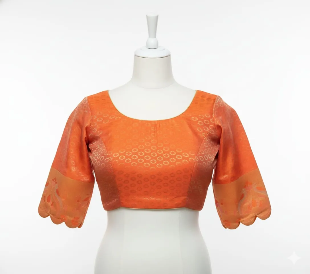 Trending Orange Cutwork Ready-to-Wear Blouse Designer Fancy Maggam Style 2025 - Image 3