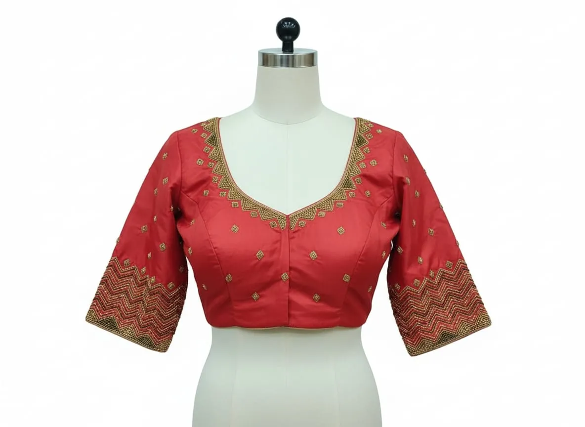 Trending Orange Designer Maggam Work Blouse  Luxury Handcrafted Elegance for Every Occasion
