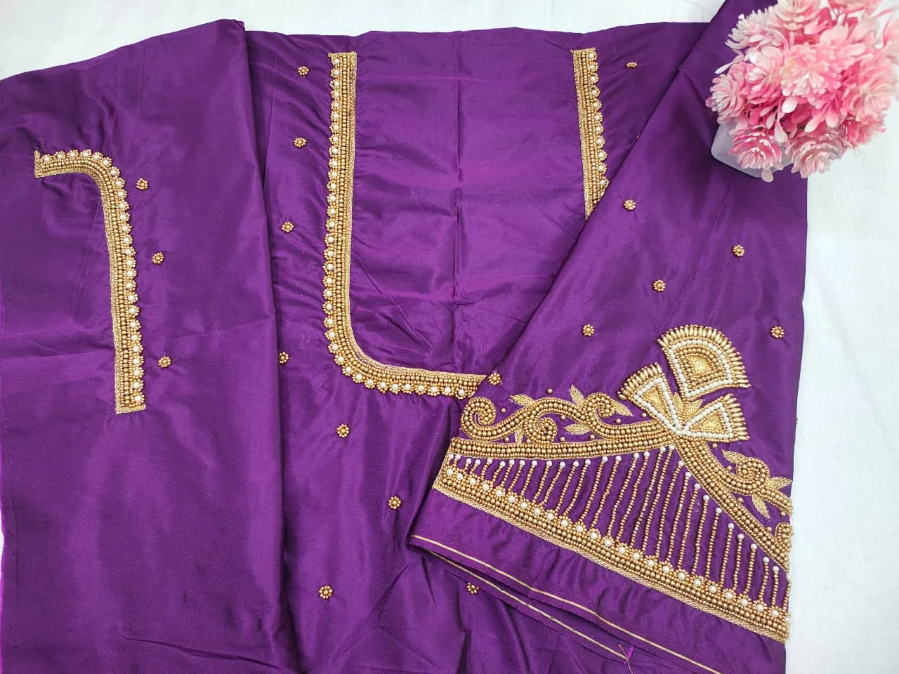 Trending Temple Design Aari Work Blouse in Majestic Purple LimitedTime Offer