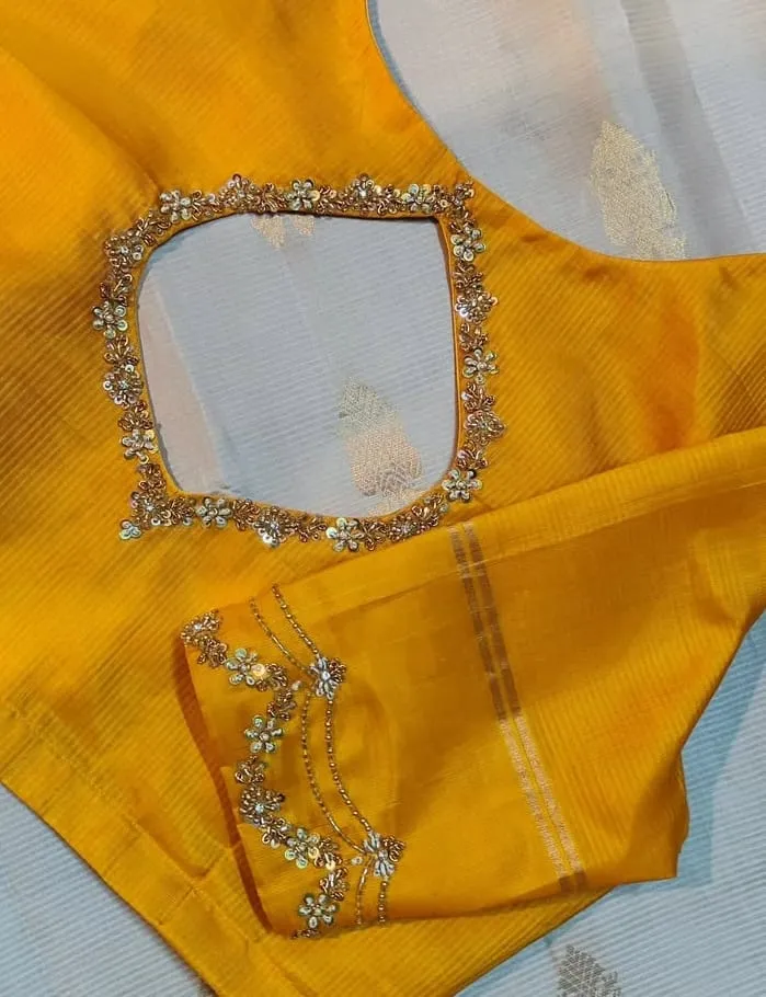 Yellow Simple Maggam Work Blouse  Premium Look at an Affordable Price