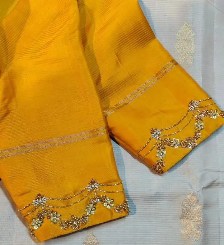 Yellow Simple Maggam Work Blouse Premium Look at an Affordable Price - Image 2