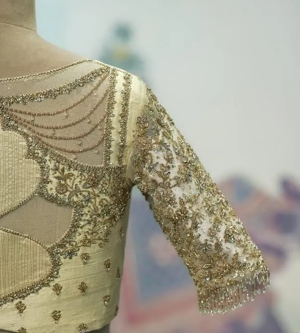 Affordable Bridal Blouse Pastel Green Maggam Work Designer Wedding Wear - Image 2