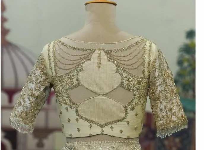 Affordable Bridal Blouse Pastel Green Maggam Work Designer Wedding Wear - Image 3