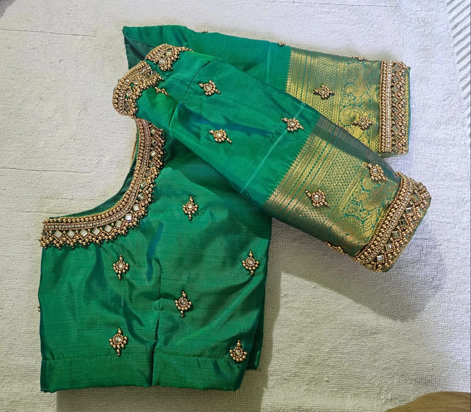 Affordable Half White Maggam Work Blouse Designs Limited Stock - Image 2