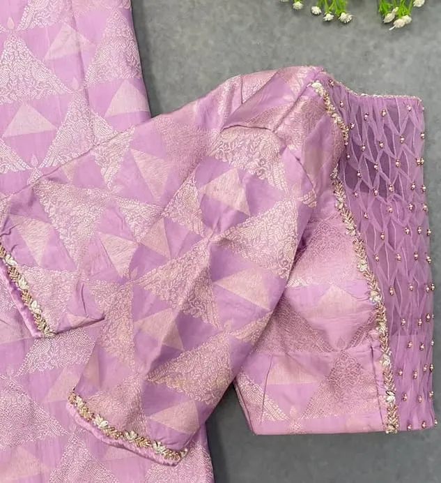 Affordable Lilac Net Bridal Blouse Designer Maggam Work Wedding Choli - Image 2