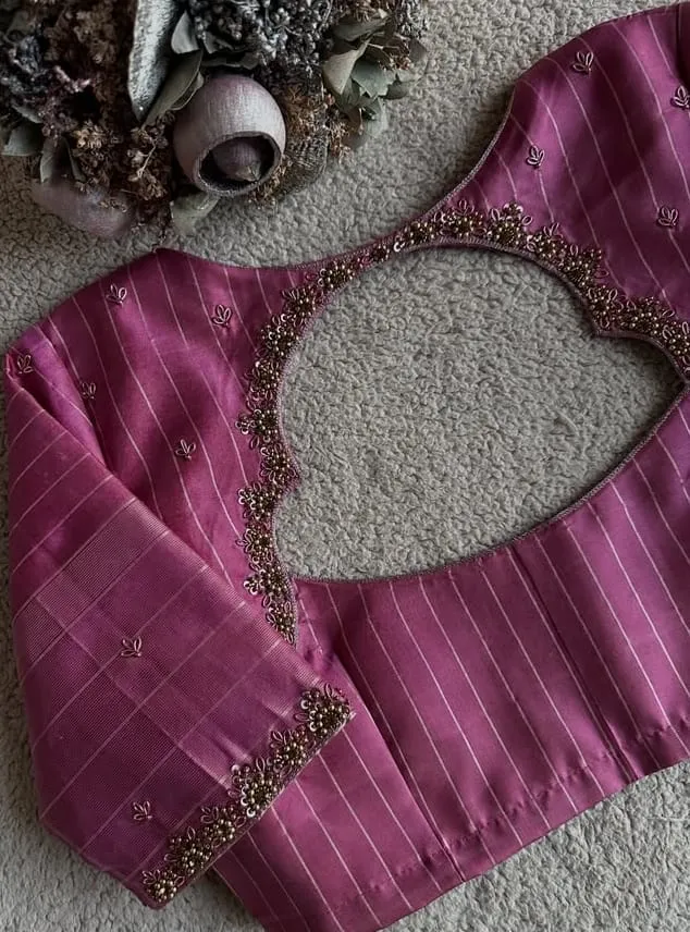 Affordable Onion Pink Blouse Simple Zardosi  Maggam Work Design Under Budget Price