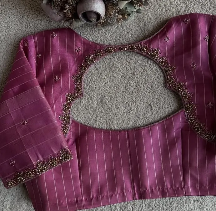 Affordable Onion Pink Blouse Simple Zardosi Maggam Work Design Under Budget Price - Image 2