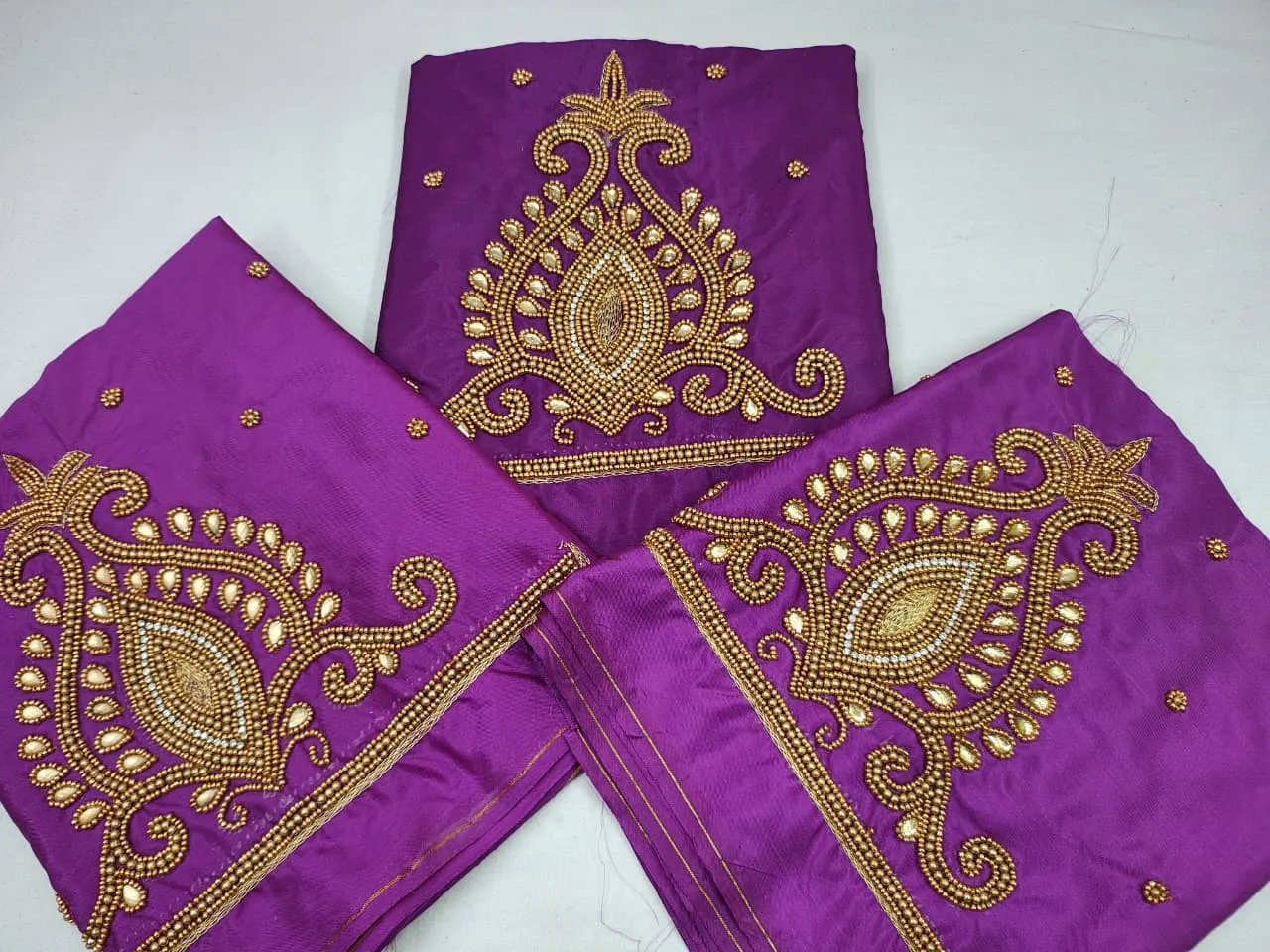 Affordable Purple Maggam Work Blouse with Beads & Floral Detailing Best Value Buy - Image 2