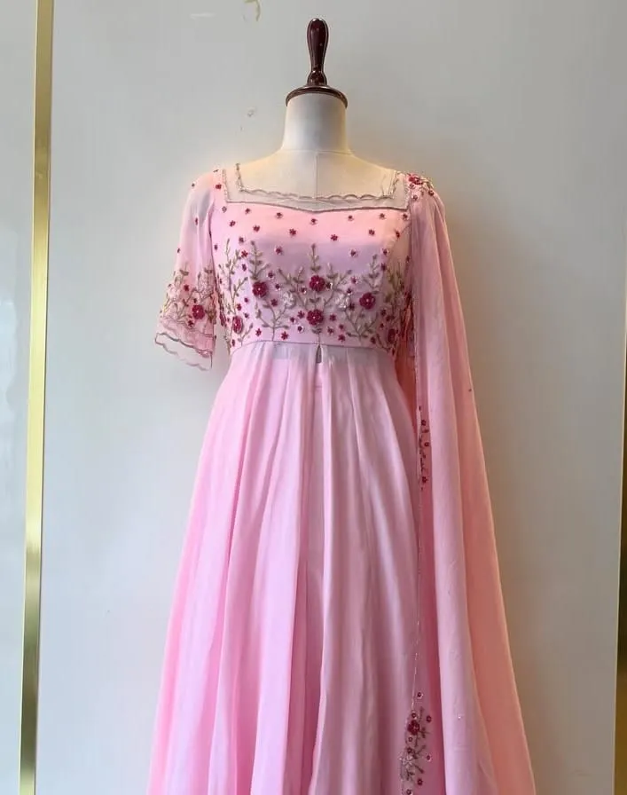 Baby Pink Heavy Maggam Work Anarkali Suit for Wedding Functions  Custom Made