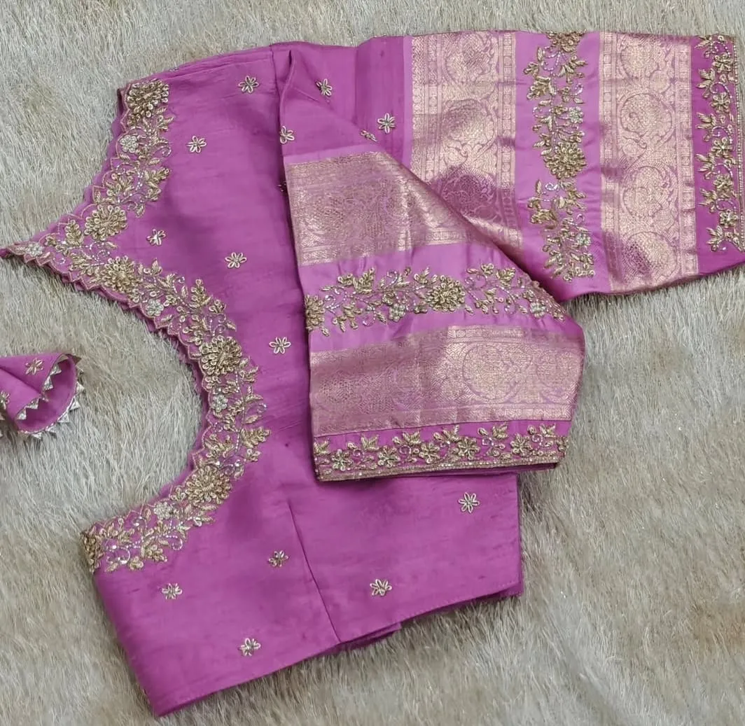 Baby Pink Zardosi Work Saree Blouse Designer Maggam Aari Party Wear Blouse Online