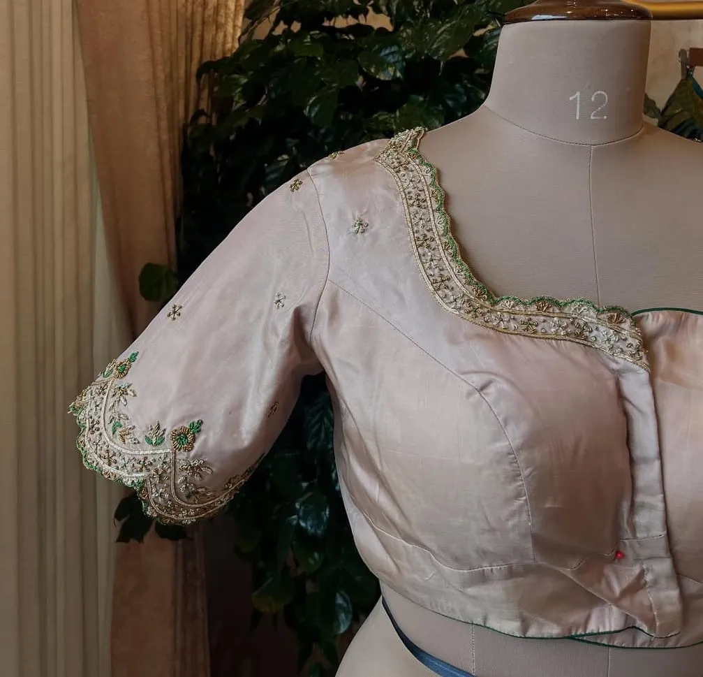 Bestseller Pastel Pink Zardosi Scallop Maggam Blouse  Limited Edition Design