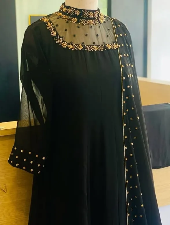 Black High Neck Maggam Work Anarkali Suit Premium Full Sleeves Designer Wear