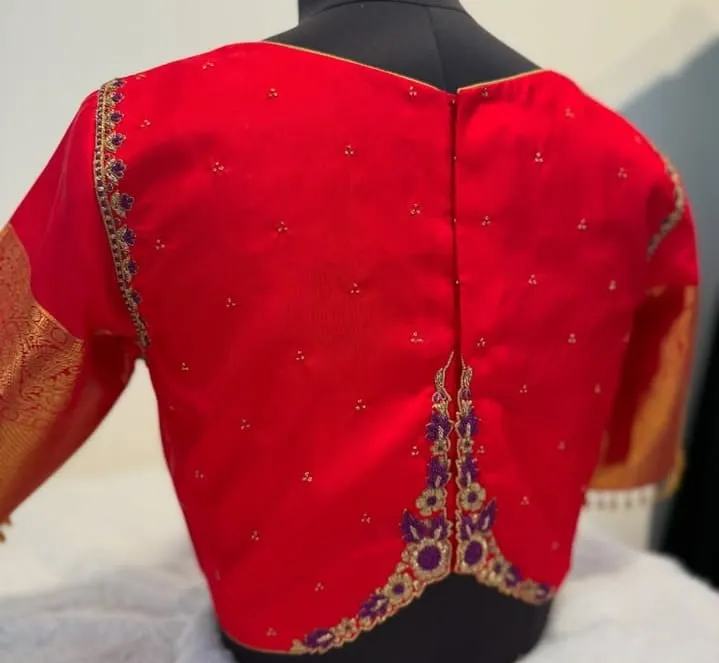 Blood Red High Neck Maggam Work Blouse  Premium Designer Look on a Budget