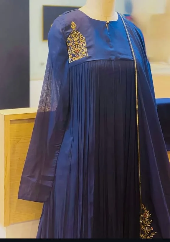 Blue Mul Cotton Maggam Long Frock  BudgetFriendly Designer Party Wear