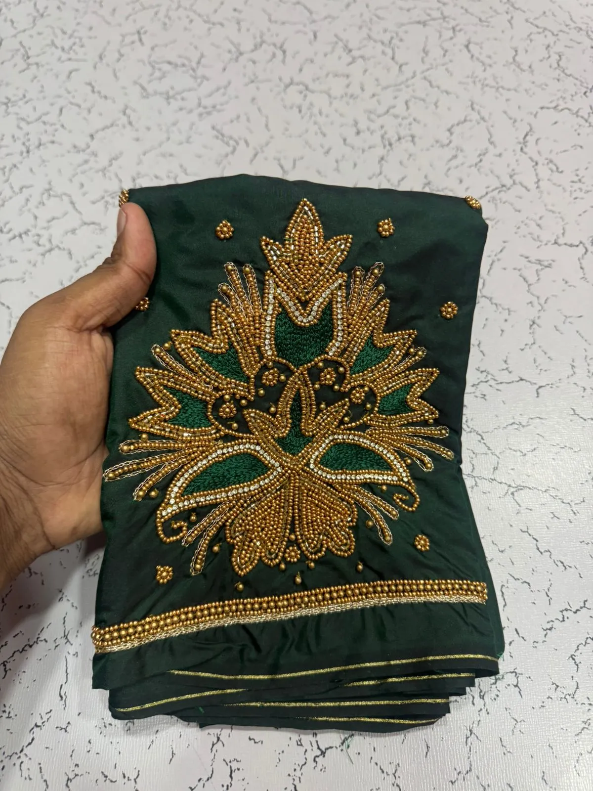 Bottle Green Floral Beads Maggam Work Blouse  ElegantEyeCatching  Affordable