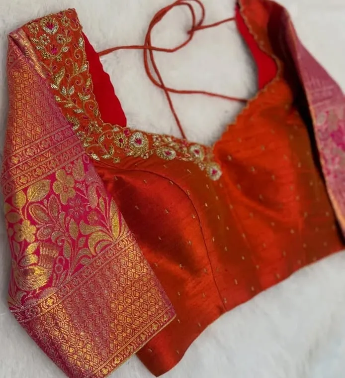 Bright Red Cutwork Deep Neck Designer Maggam Work Blouse  BudgetFriendly Premium Style