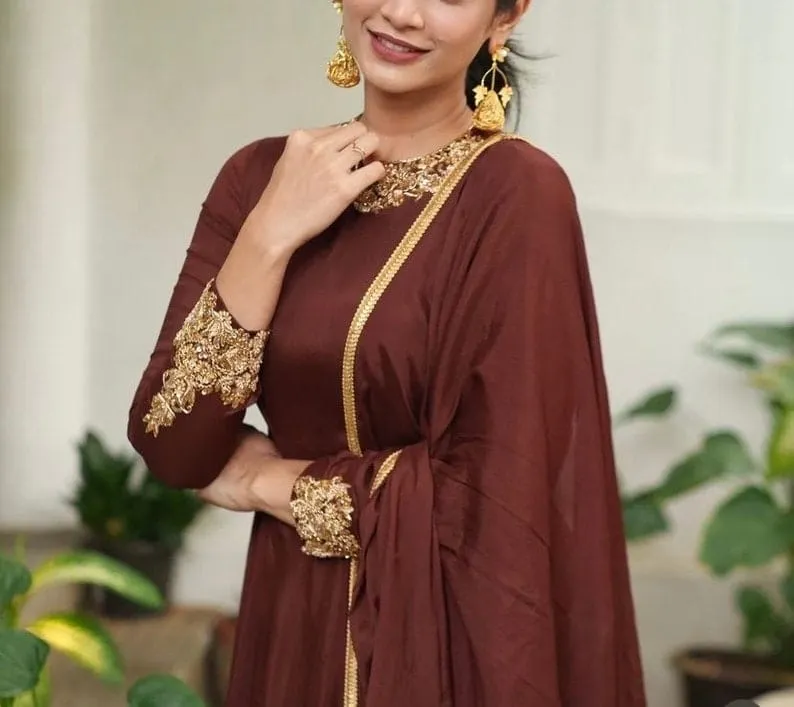Brown Designer Anarkali Suit with Traditional Maggam Work Ideal Festive Wear - Image 2