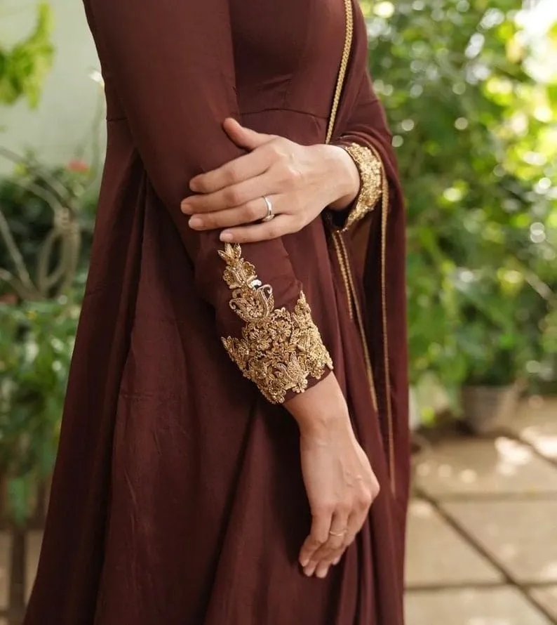 Brown Designer Anarkali Suit with Traditional Maggam Work Ideal Festive Wear - Image 3