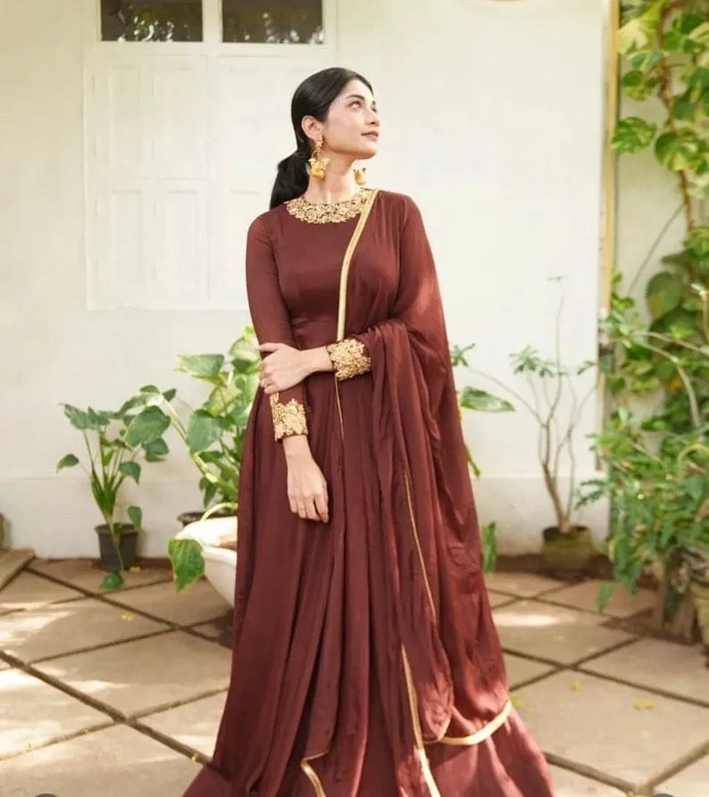 Brown Designer Anarkali Suit with Traditional Maggam Work Ideal Festive Wear - Image 4